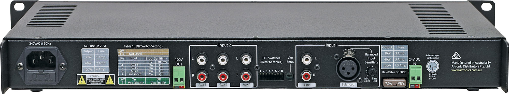 Redback Compact 1RU Public Address (PA) Mixer 100V Amplifier 30W A4235A