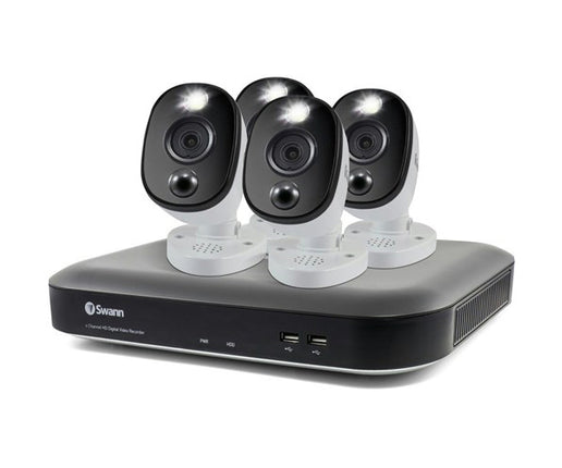 Swann 4CH 4K DVR Kit, 4xPIR Bullet Cams,Warning Spots QV9094 SWDVK-455804WL-AU