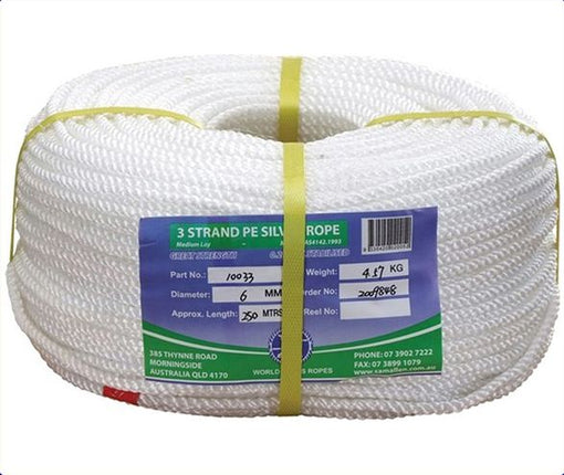 Polyethylene Staple Silver Rope,20mm,3Strand,100m Roll TRA040