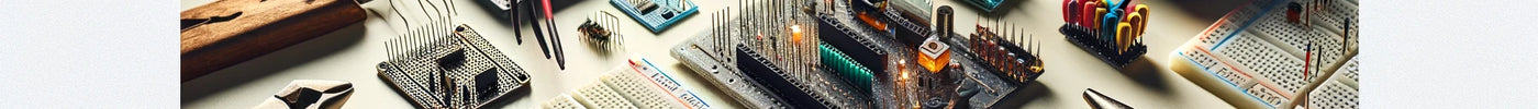 A workspace with an array of DIY electronic parts 