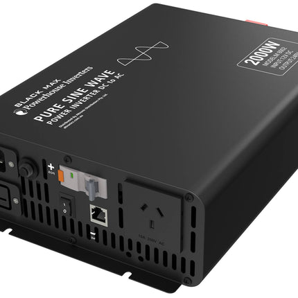 Powerhouse Black Max 2000W Pure Sine Wave Power Inverter with AC Transfer – 12V to 240V
