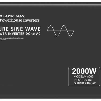 Powerhouse Black Max 2000W Pure Sine Wave Power Inverter with AC Transfer – 12V to 240V