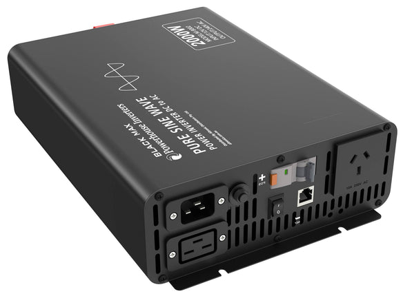 Powerhouse Black Max 2000W Pure Sine Wave Power Inverter with AC Transfer – 12V to 240V