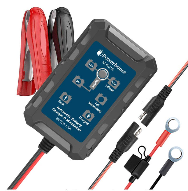 Powerhouse Battery Maintenance Charger 6V/12V 1.5A AGM/Lithium
