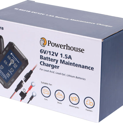 Powerhouse Battery Maintenance Charger 6V/12V 1.5A AGM/Lithium