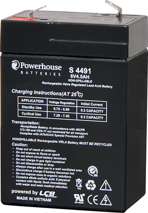 Powerhouse 6V 4.5Ah Sealed Lead Acid (SLA) Battery 4.8mm/F1