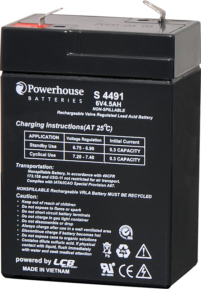 Powerhouse 6V 4.5Ah Sealed Lead Acid (SLA) Battery 4.8mm/F1