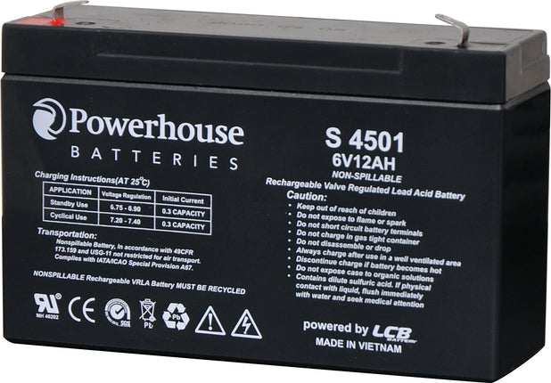 Powerhouse 6V 12Ah Sealed Lead Acid (SLA) Battery 4.8mm/F1