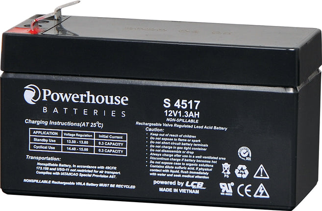 Powerhouse 12V 1.3Ah Sealed Lead Acid (SLA) Battery 4.8mm/F1