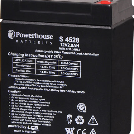 Powerhouse 12V 2.9Ah Sealed Lead Acid (SLA) Battery 4.8mm/F1