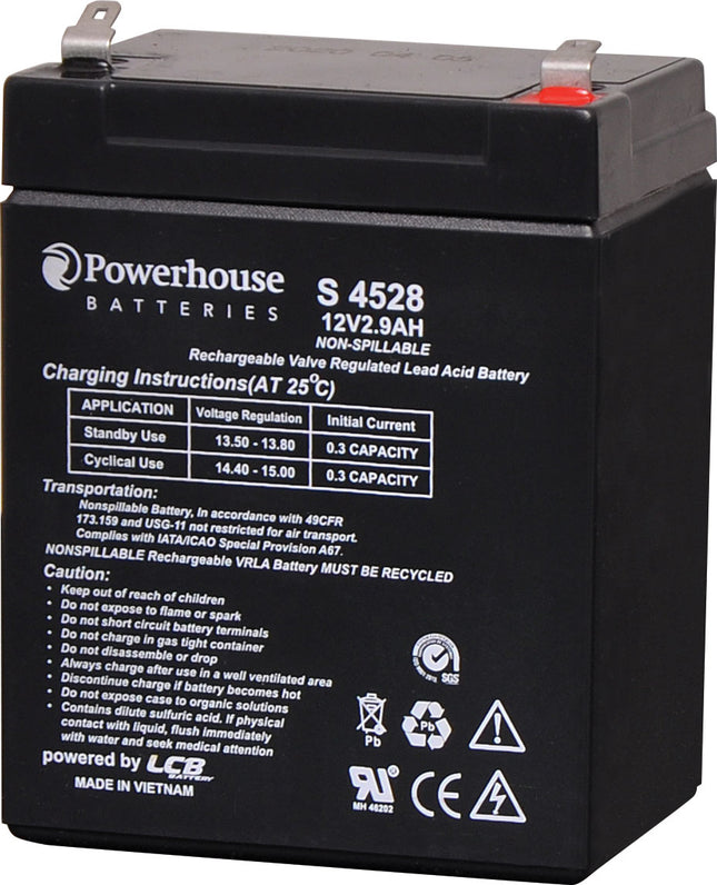 Powerhouse 12V 2.9Ah Sealed Lead Acid (SLA) Battery 4.8mm/F1