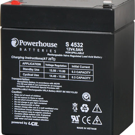 Powerhouse 12V 4.5Ah Sealed Lead Acid (SLA) Battery 4.8mm/F1