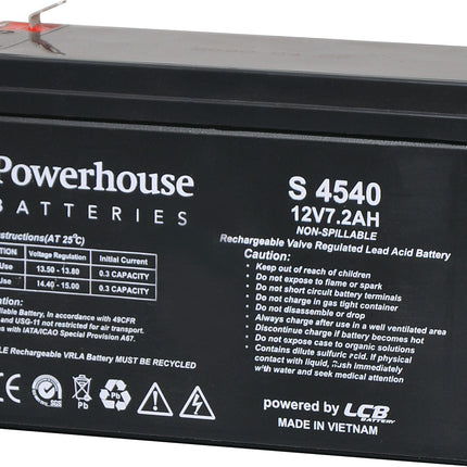 Powerhouse 12V 7.2Ah Sealed Lead Acid (SLA) Gel Battery 4.8mm/F1