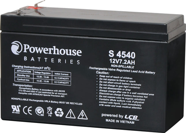 Powerhouse 12V 7.2Ah Sealed Lead Acid (SLA) Gel Battery 4.8mm/F1