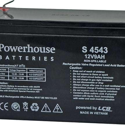 Powerhouse 12V 9Ah Sealed Lead Acid (SLA) Gel Battery 6.3mm/F2