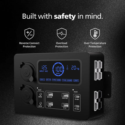 Powerhouse 12V DC Power Control Hub With Power Meter Display