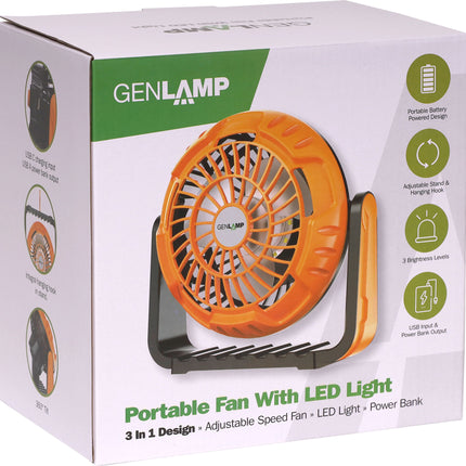 GenLamp Portable Fan USB Rechargeable With LED Light