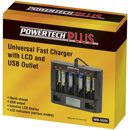 Powertech Universal Fast Charger with LCD and USB Outlet MB3555