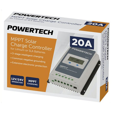 Powertech 20A MPPT Solar Charge Controller, Lithium/SLA Batteries MP3741