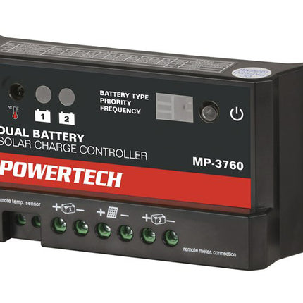 Powertech 12/24V 10A Dual Battery PWM Solar Charge Controller, LED Indicator MP3760