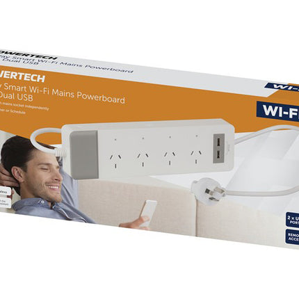 Powertech 4 Way Smart WiFi Mains Powerboard with 2 USB Ports MS6107