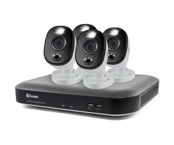 Swann 4CH 4K DVR Kit, 4xPIR Bullet Cams,Warning Spots QV9094 SWDVK-455804WL-AU