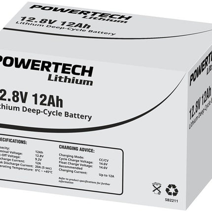 Powertech 12.8V 12Ah Lithium Deep Cycle Battery SB2211