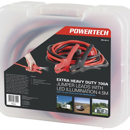 Powertech Extra-Heavy Duty 700A 4.5m Jumper Leads with LED Illumination WH6014